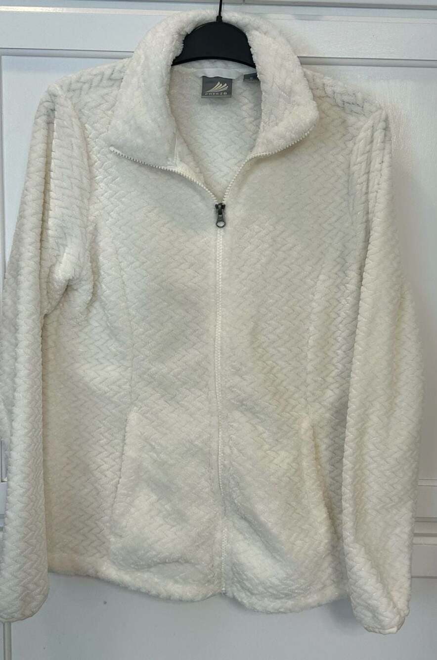 Free2B Women's Braided Butter Pile Faux Fuzzy Fur Full Zip Jacket - Cream Small